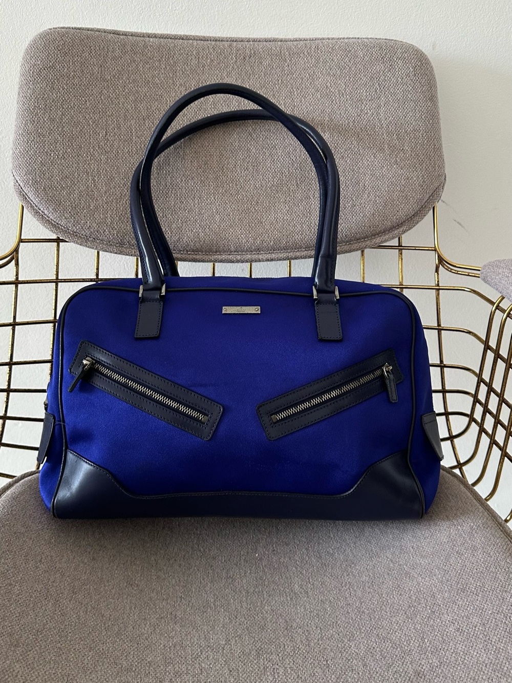 Gucci Royal Blue Nylon and Navy Leather Shoulder Bag